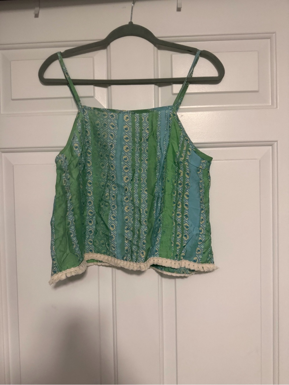 Very J Green and Aqua Patterned Fringe Hem Camisole